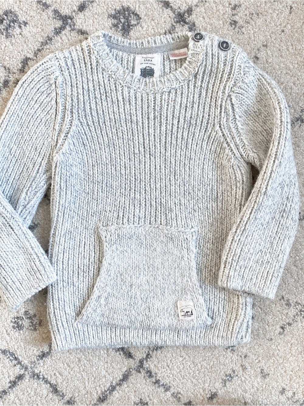 Zara Grey Crewneck Sweater with pocket